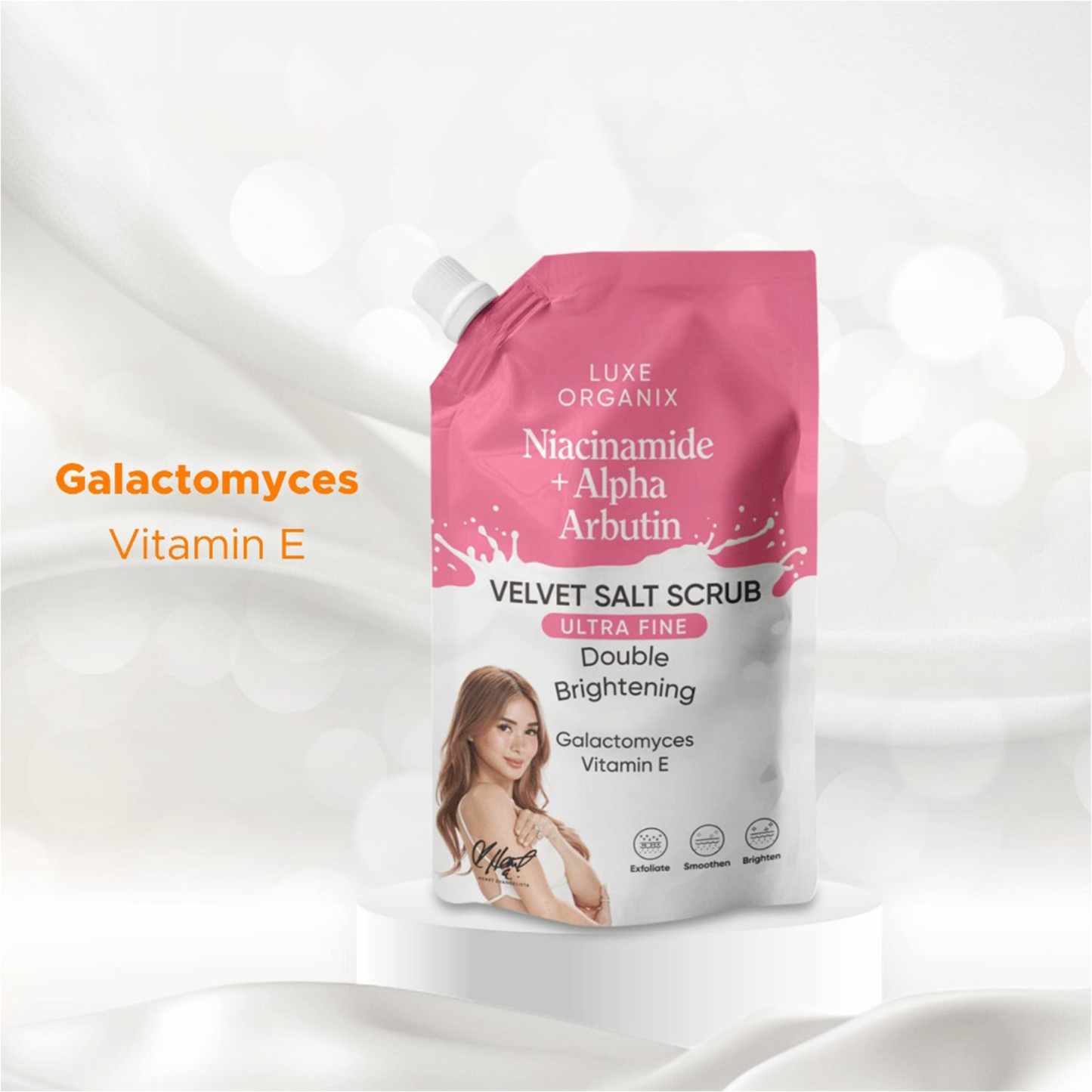 Luxe Organix Niacinamide + Alpha Arbutin Velvet Shower Salt Scrub (300gm)ULTRA FINE