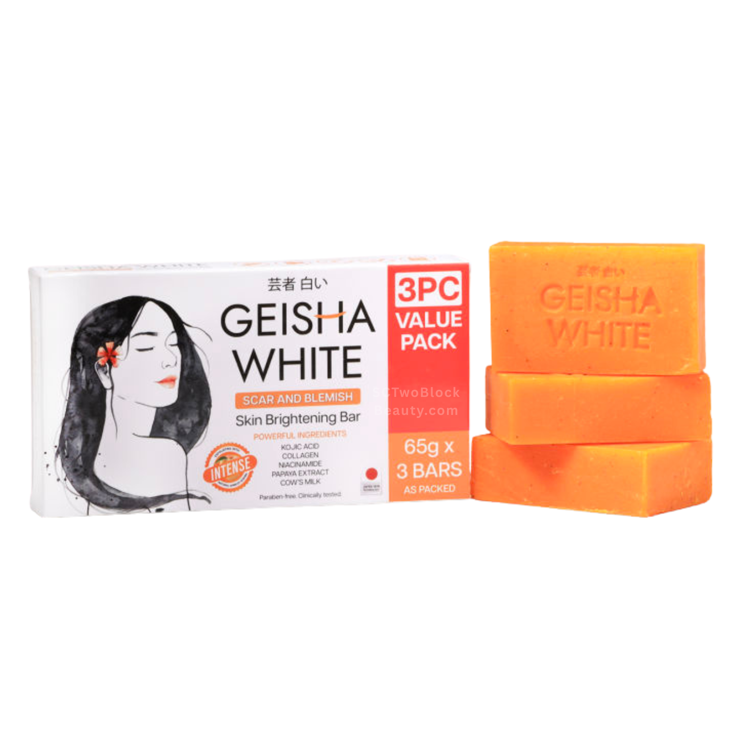 Geisha White Bar Soap 65g x3 (Orange)