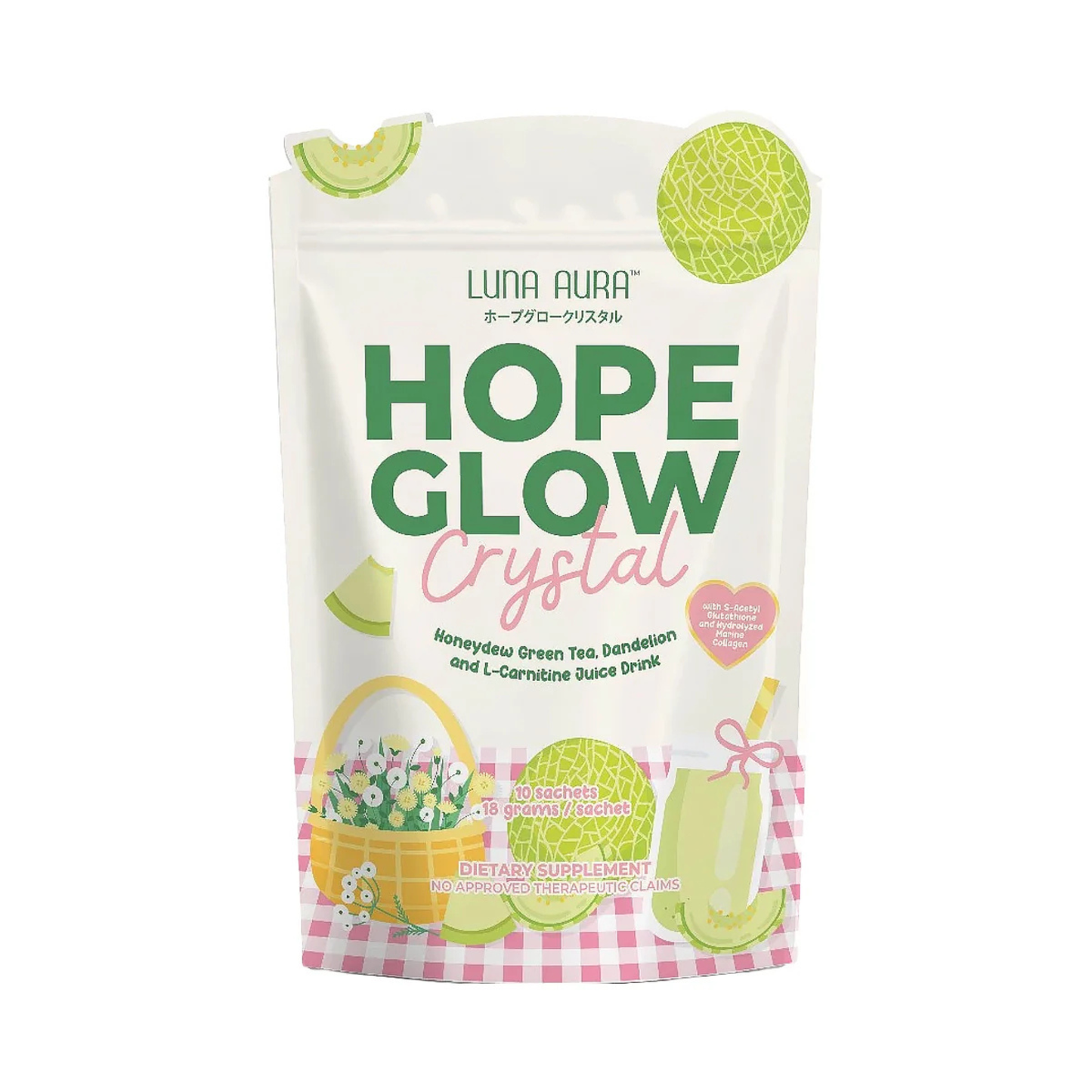 Luna Aura Hope Glow Crystal Honey Dew Green Tea, Dandelion & L-Carnitine Juice Drink