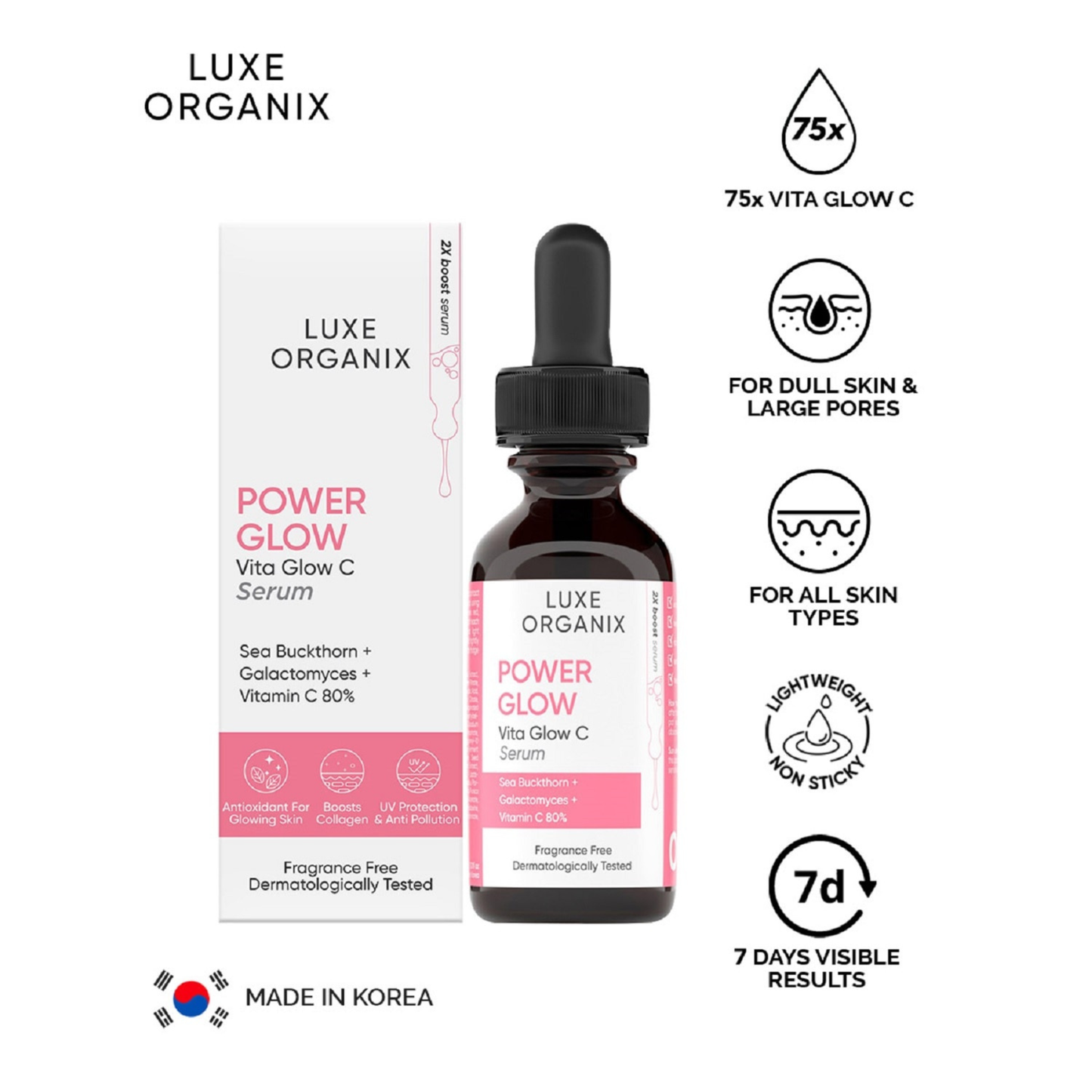 Luxe Organix Power Glow Serum with Vitamin C & Galactomyces (30ml)