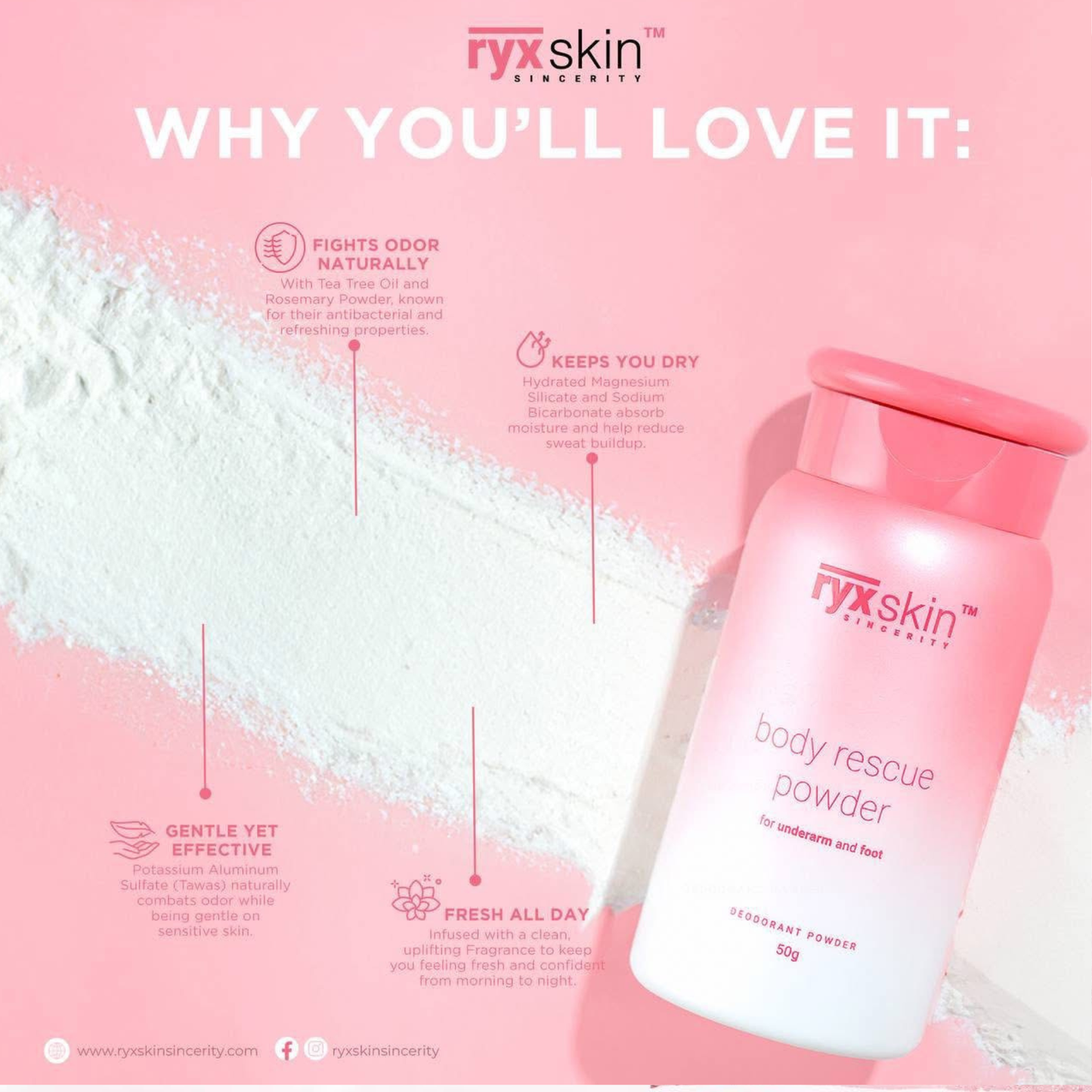 Ryx Skin Body Rescue Deodorant Powder,